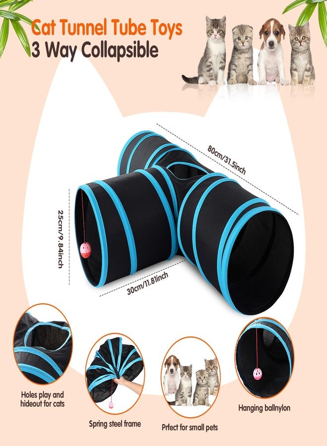 PullCrease 3 Pack Kitten Interactive Toys, Collapsible Pet Cat Tunnel Tube, Cat Scratching Post, 2-Layer Kitten Toys Roller Tracks with Spring with Feather Interactive Balls for Pet Rabbits - Image 3